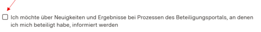 Checkbox zur Benachrichtigung über Neugikeiten zu Prozessen, die man kommentiert hat, auf dem Profil