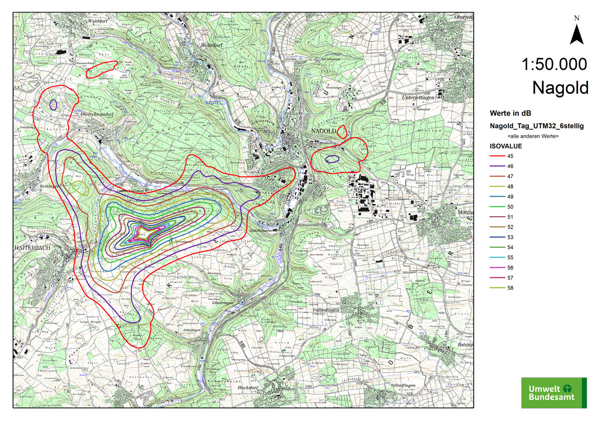 Lärmkartierung Nagold (Quelle: Umweltbundesamt)