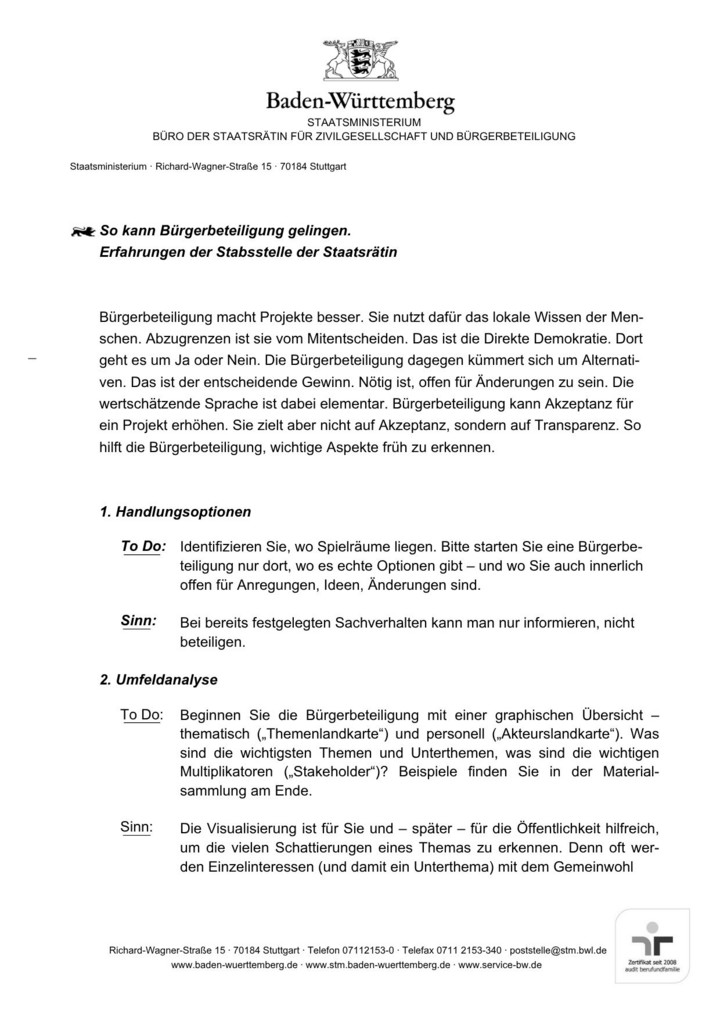 Screenshot des Deckblattes des Dokuments: Regeln f&uuml;r gute B&uuml;rgerbeteiligung