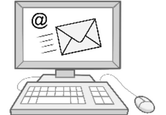 Computer mit Mail-Zeichen auf dem Bildschirm