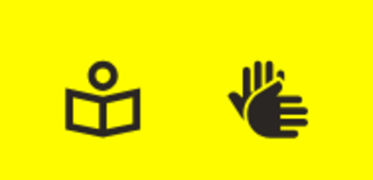 Icon für Leichte Sprache (links) und Gebärdensprache (rechts)