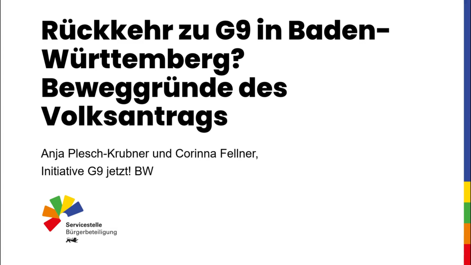 Vortrag von Anja Plesch-Krubner und Corinna Fellner bei der zweiten Sitzung des Bürgerforums G8/G9