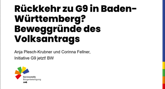 Vortrag von Anja Plesch-Krubner und Corinna Fellner bei der zweiten Sitzung des Bürgerforums G8/G9