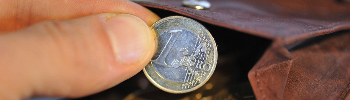 Eine Hand nimmt eine Euro-Münze aus einer Geldbörse, in der sich weitere Münzen befinden. (Foto © dpa)
