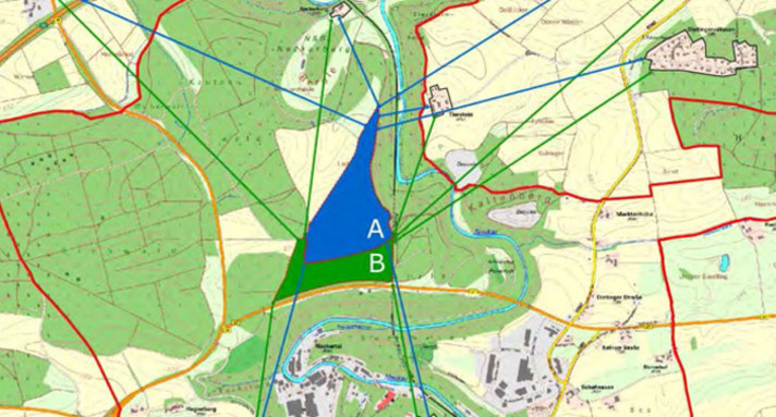 Abstand Wald zu den Wohngebieten (Quelle: Vermögen und Bau Baden-Württemberg, Amt Konstanz) 
