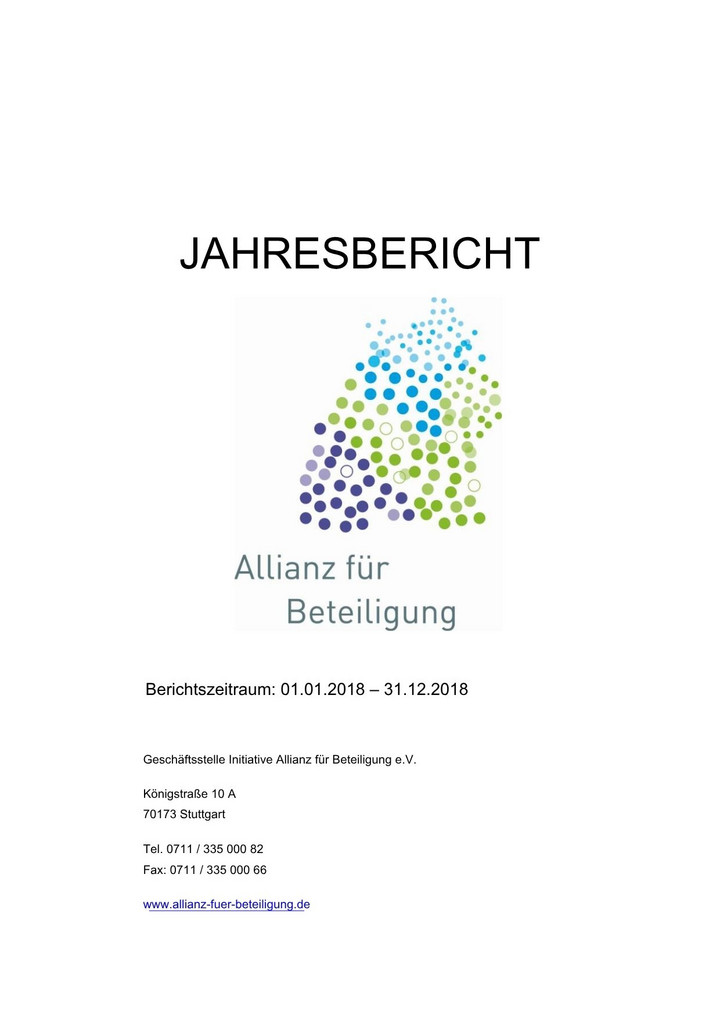 Screenshot des Deckbalttes des Jahresberichts.