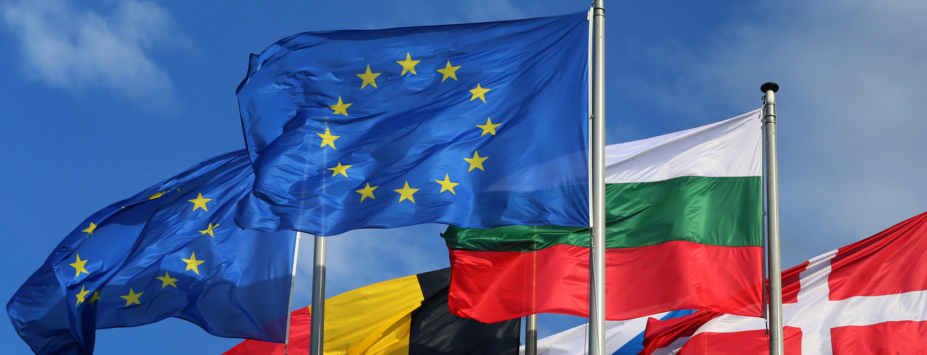 Nationalfahnen der EU-Mitgliedsstaaten sind vor dem Europäischen Parlament in Straßburg aufgezogen. (Bild: Karl-Josef Hildenbrand/dpa)