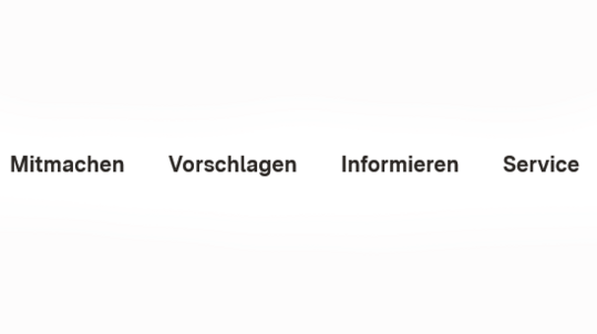 Navigationspunkte „Mitmachen“, „Vorschlagen“, „Informieren“, „Service“