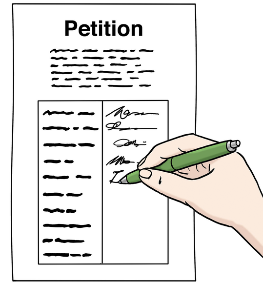 Eine Petition wird unterschrieben.