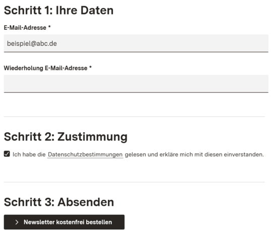 Eingabemaske zur Newsletter-Anmeldung