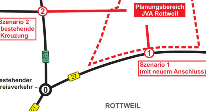 Anbindung des geplanten Gefängnisses an die B 27 (Quelle: Vermögen und Bau Baden-Württemberg Amt Konstanz)
