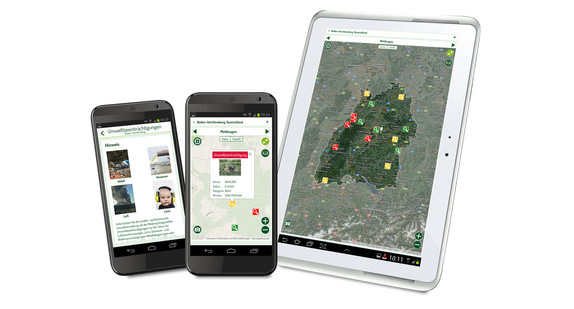 Mit der kostenlosen App „Meine Umwelt“ können sie die Umweltmeldestelle mittels Smartphone unmittelbar vor Ort mit genauer Positionsbestimmung und mit Fotos von der Umweltverschmutzung benachrichtigen.