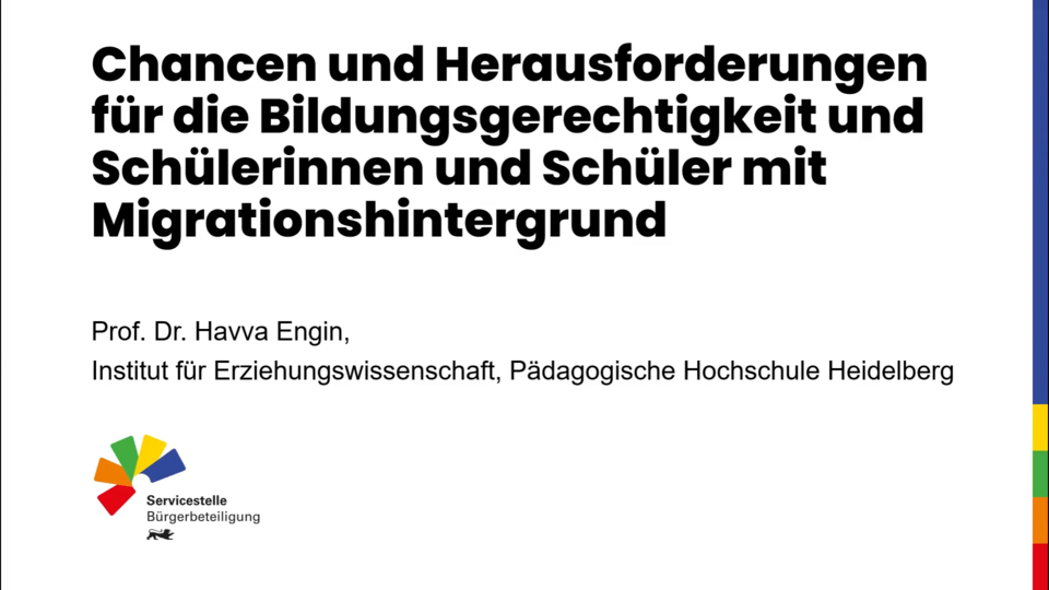 Vortrag von Prof. Dr. Havva Engin bei der zweiten Sitzung des Bürgerforums G8/G9