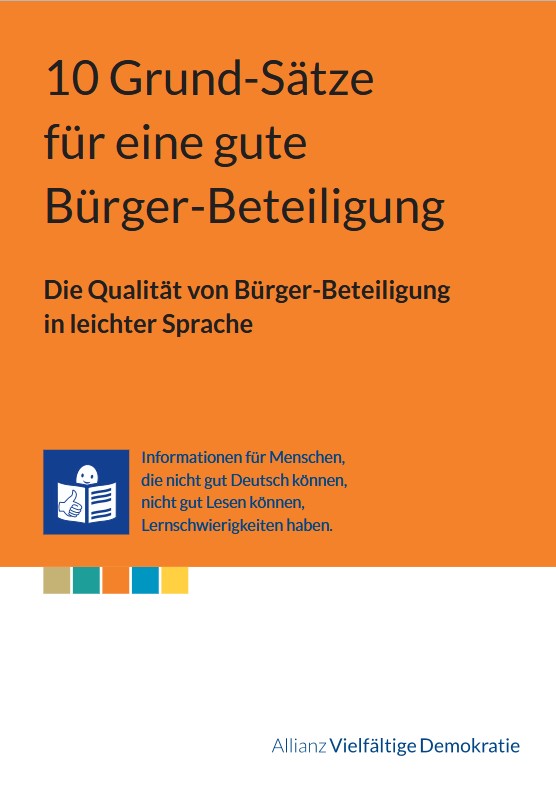 Screenshot des Deckblattes der Brosch&uuml;re: Zehn Grund-S&auml;tze f&uuml;r eine gute B&uuml;rgerbeteiligung in leichter Sprache