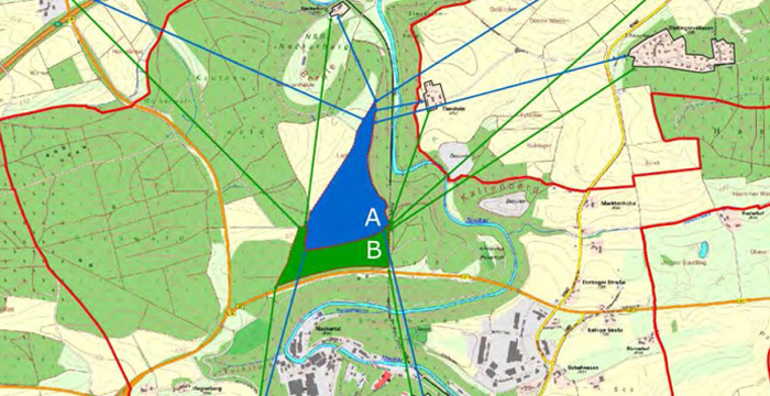Abstand Wald zu den Wohngebieten (Quelle: Vermögen und Bau Baden-Württemberg, Amt Konstanz) 
