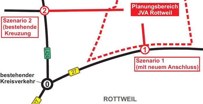 Anbindung des geplanten Gefängnisses an die B 27 (Quelle: Vermögen und Bau Baden-Württemberg Amt Konstanz)
